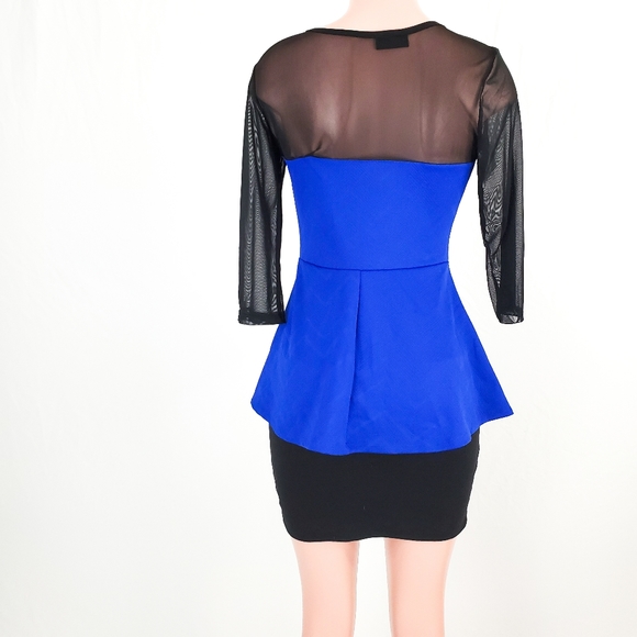 Say Anything Blue and Sheer Black Preplum Top - Picture 3 of 7